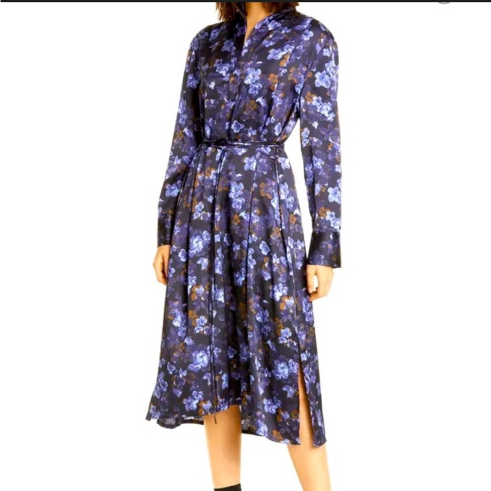 Vince Plumeria Blooms Satin Dress in Coastal Blue Small